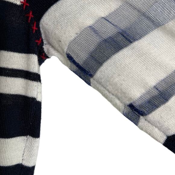 Desigual Womens Navy Long Sleeve Sweater Top Floral Striped Size M Boho Chic - Picture 10 of 13